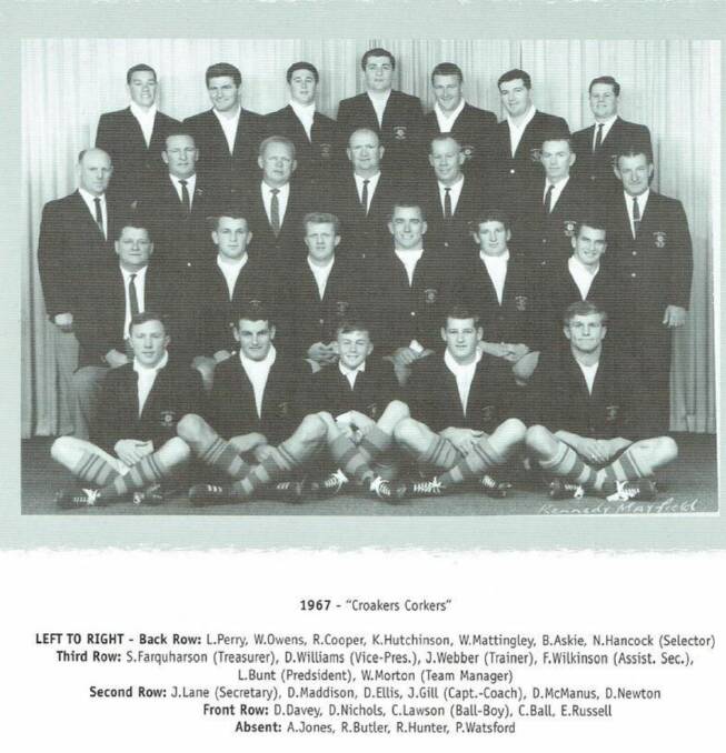 CROAKER'S CORKERS: The Newcastle premiership winning 1967 Northern Suburbs team led by Jack 'Croaker' Corker, with Denis Nichols second from the left in the front row.