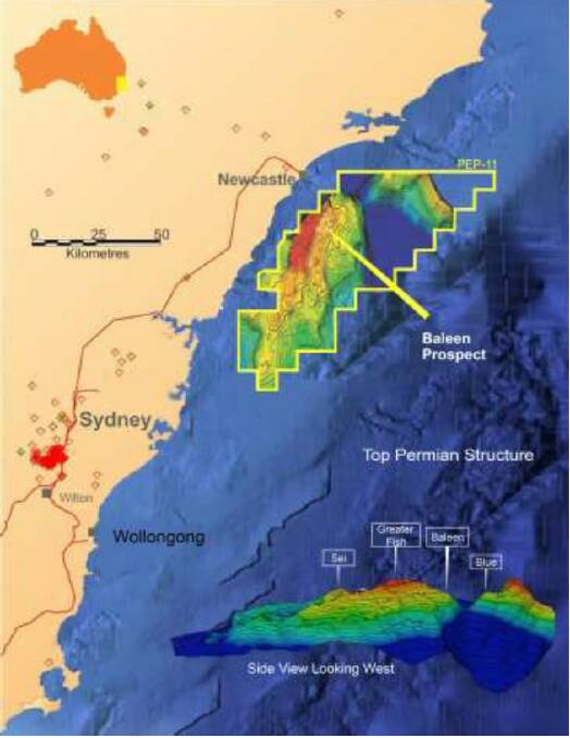COMPANY VIEW: Map of PEP-11 and the Baleen prospect, 24 kilometres offshore.