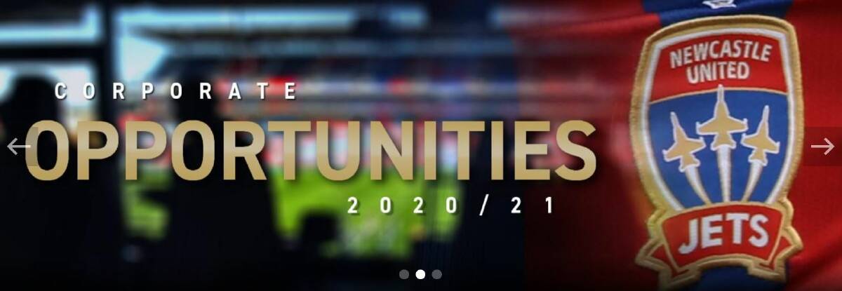 HELP, I NEED SOMEBODY: A post on the Newcastle Jets website advertising corporate hospitality packages. All too sadly, the club is again in desperate need of an owner. Image: Courtesy newcastlejets.com.au