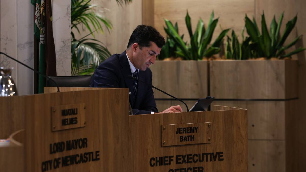 City of Newcastle CEO Jeremy Bath at a council meeting last year. Picture by Simone De Peak