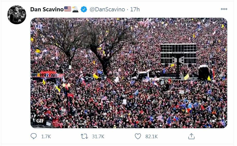 PEACEFUL ASSEMBLY: Despite the riots, many thousands of Trump supporters were in Washington to exercise their democratic right to gather as they please. Image: Courtesy Twitter account of deputy White House communications chief of staff Dan Scavino