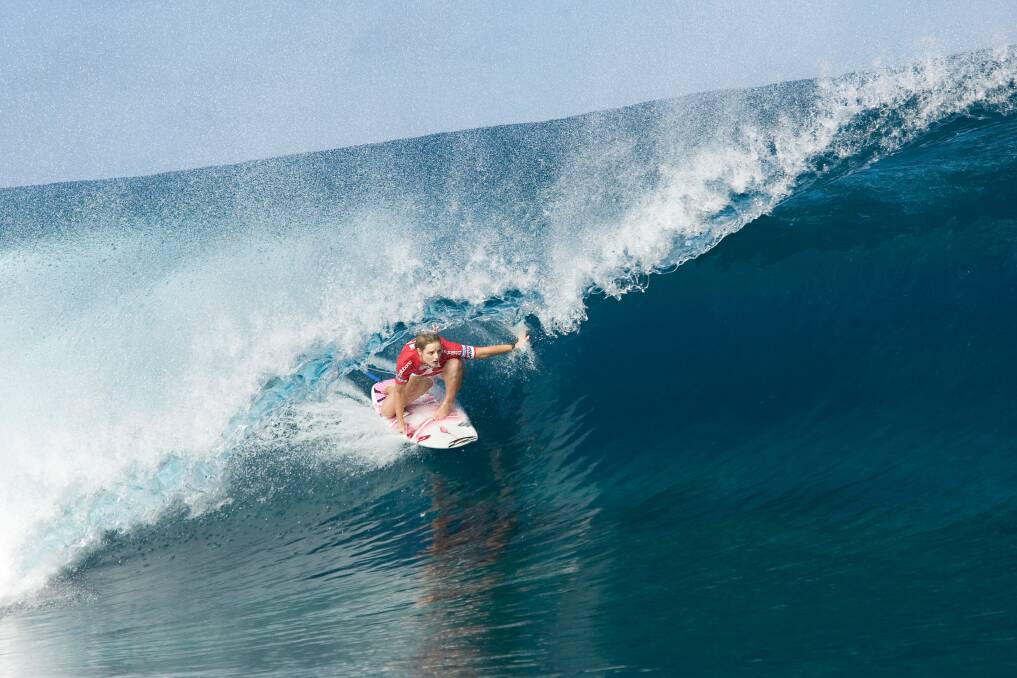 CURTAIN COMING DOWN: Bec Woods at Teahupoo. Picture: Noah Hamilton