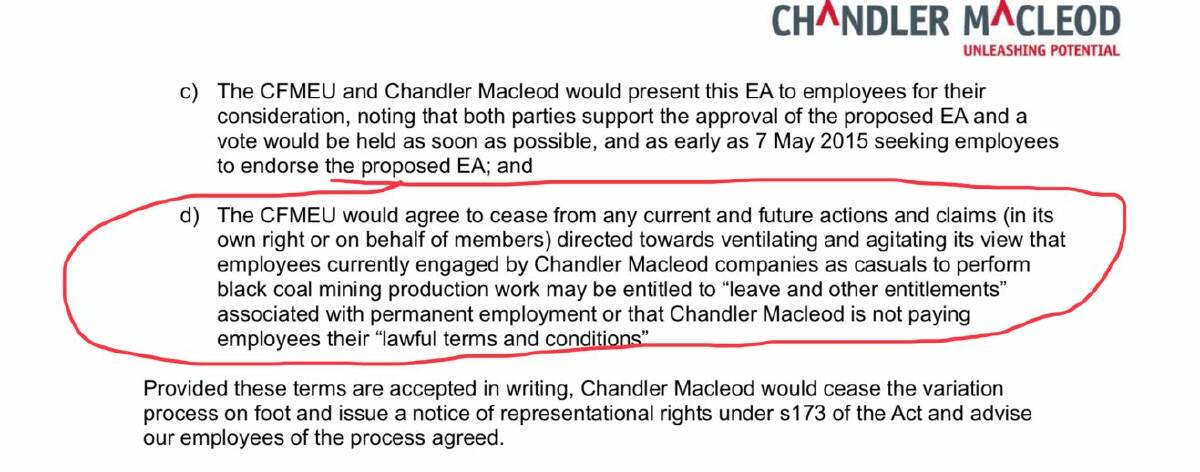 The clause of Chandler Macleod's April 14, 2015, letter to the union, which the union says is not a gag clause.