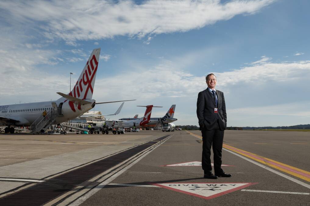 POSITIONING: Airport chief Dr Peter Cock says Newcastle's upgrade to include regular international flights is the next step in the airport's development. He sees the airport both helping the case for a Newcastle submarine base, and benefiting from it should the government decide in Newcastle's favour. Picture: Max Mason-Hubers