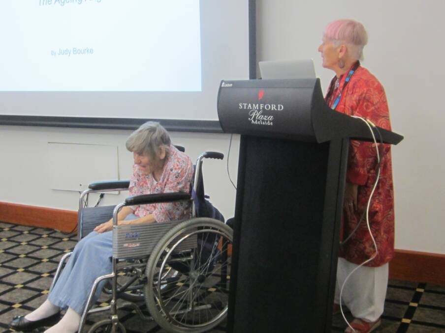 Marea Bourke and Judy Bourke at an Angelman Syndrome conference in 2018.