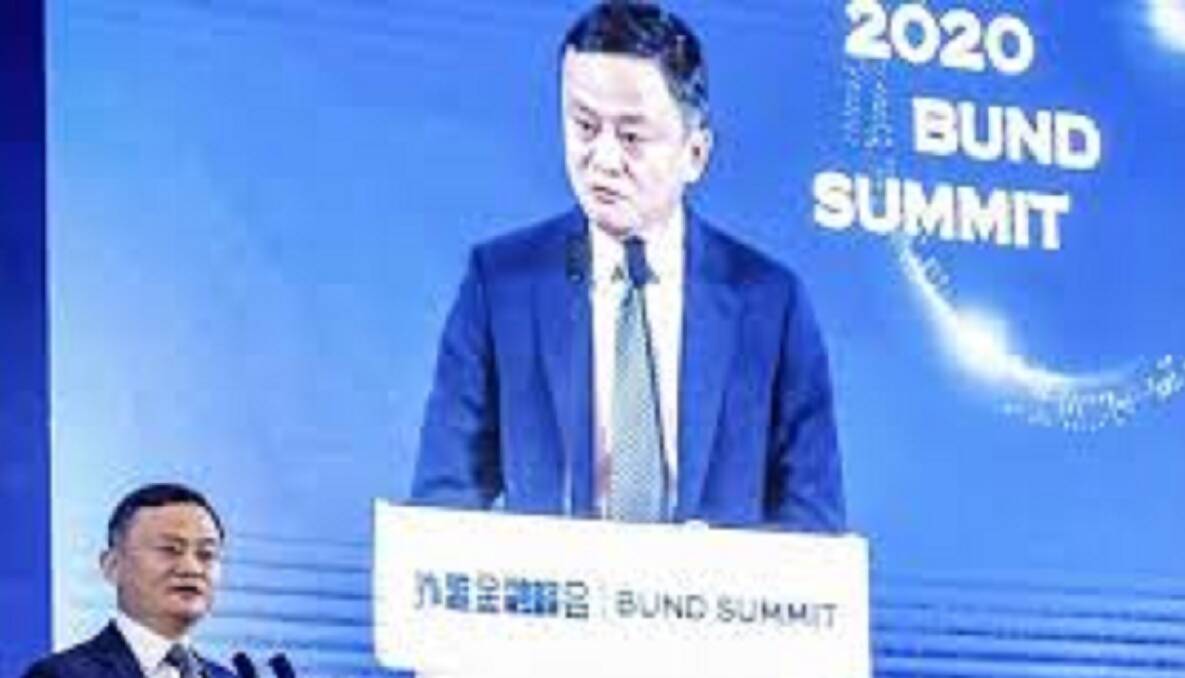 QUESTION MARKS: Jack Ma addressing the 2020 Bund Summit in October, a speech that appears to have had major consequences for the businessman whose fortune is now ranked at #2 in China.