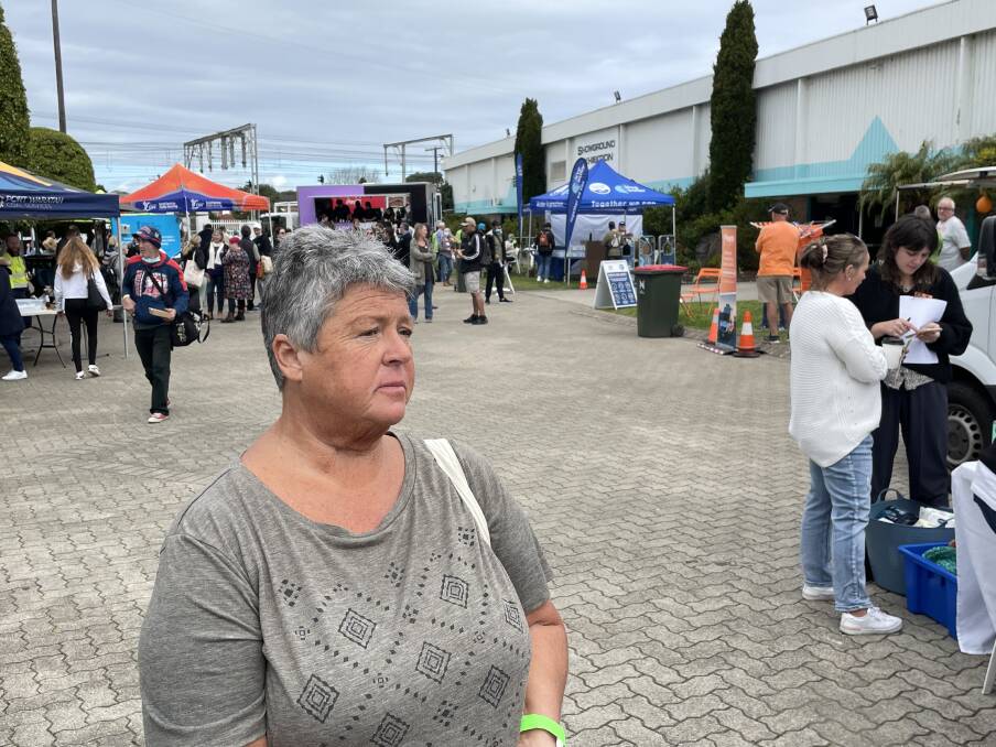 FORCED CHANGE: Caravan park resident Kim Berry came to the event today to gather material and find out information as she and her neighbours come to grips with the loss of their homes as the park is flattened for redevelopment. Picture: Ian Kirkwood