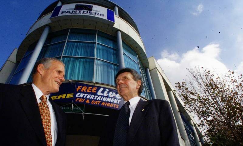 NEW ERA: Peter Barrack, right, with Panthers Group chief executive Roger Cowan, outside the rebuilt workers club after its merger with the Penrith-based group. Picture: Anita Jones
