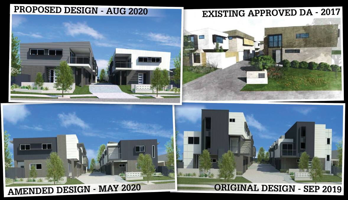 GIVE AND TAKE: The developer bought the site last year with the 2017 approval (top right) in place. His original three-storey plans were cut to two storeys. After more negotiations, the number of units was cut from 12 to 10.