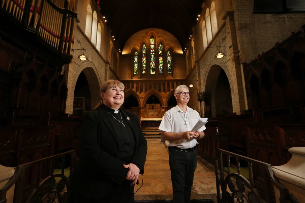 BROAD CHURCH: The Anglican Bishop of Newcastle, Peter Stuart, with the Dean of Christ Church Cathedral, Katherine Bowyer, in August 2020. Picture: Simone De Peak 