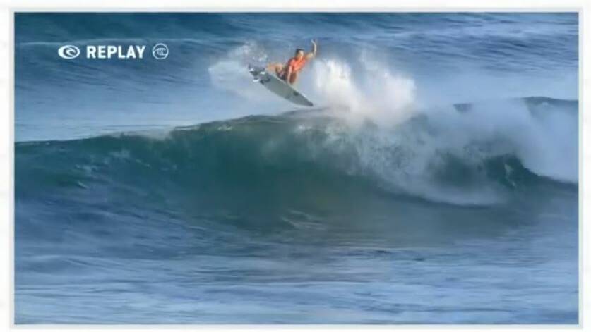 Carissa Moore scoring what commentator Joe Turpel said was one of the biggest airs ever landed on the women's tour. Picture: WSL screenshot