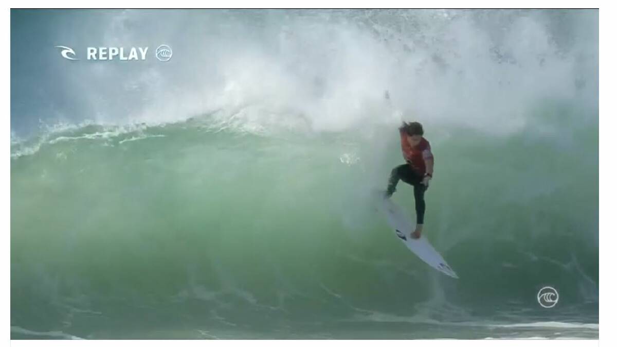 Ciblic after hitting the top of the wave. He made this drop. Picture: WSL screenshot
