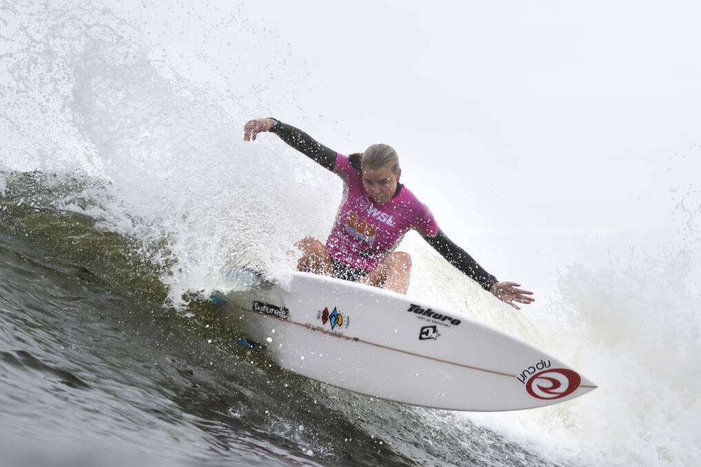 BACK SOON WE HOPE:: Victorian Ellie Harrison surfing at Merewether on opening day on Tuesday. Harrison is heat two of the AAP Consulting Women's Pro. Picture: Darren Anderson