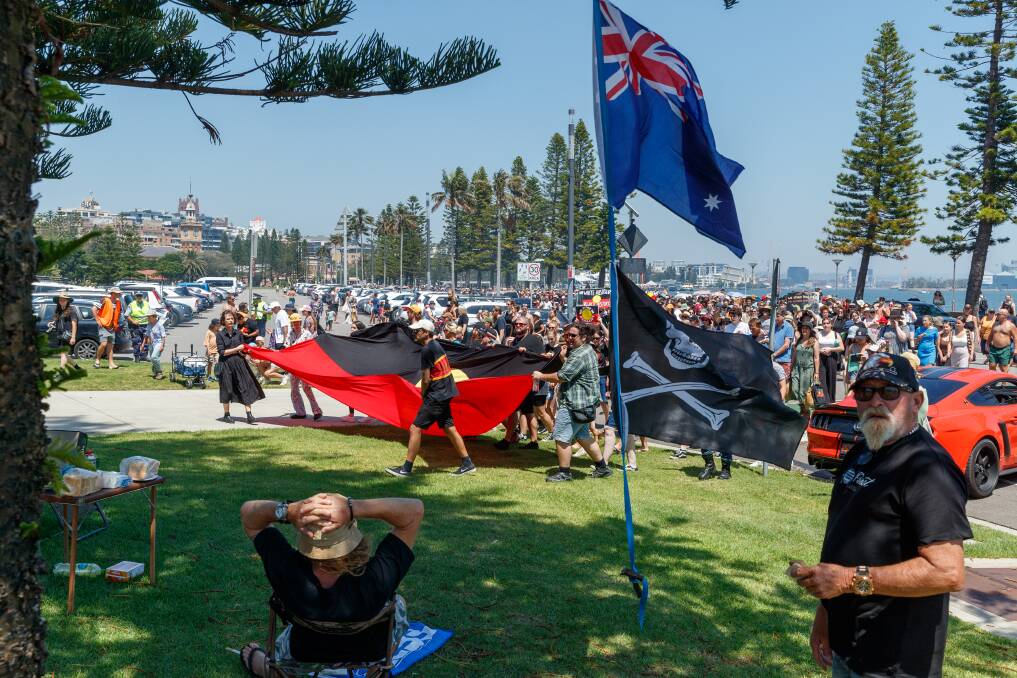 While on the Newcastle foreshore, thousands gathered to march for reconciliation. Picture by Max-Mason Hubers