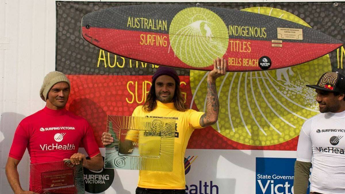  SURFER, ARTIST, FAMILY MAN: Otis Carey winning the Australian Indigenous Surfing Championship in 2014. Picture: Courtesy Tracks magazine