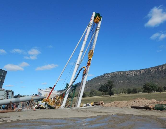 SINKING FEELING: The contractor's drill rig at Wambo, after the ground gave way beneath it. Picture: Resources Regulator