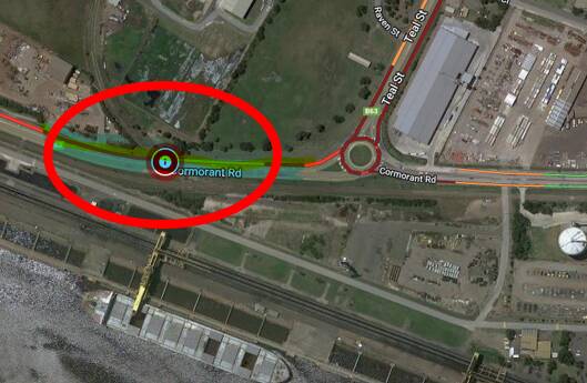 HERE IT IS: Overhead imagery showing the location of the siding crossing Cormorant Road, where the train derailed.