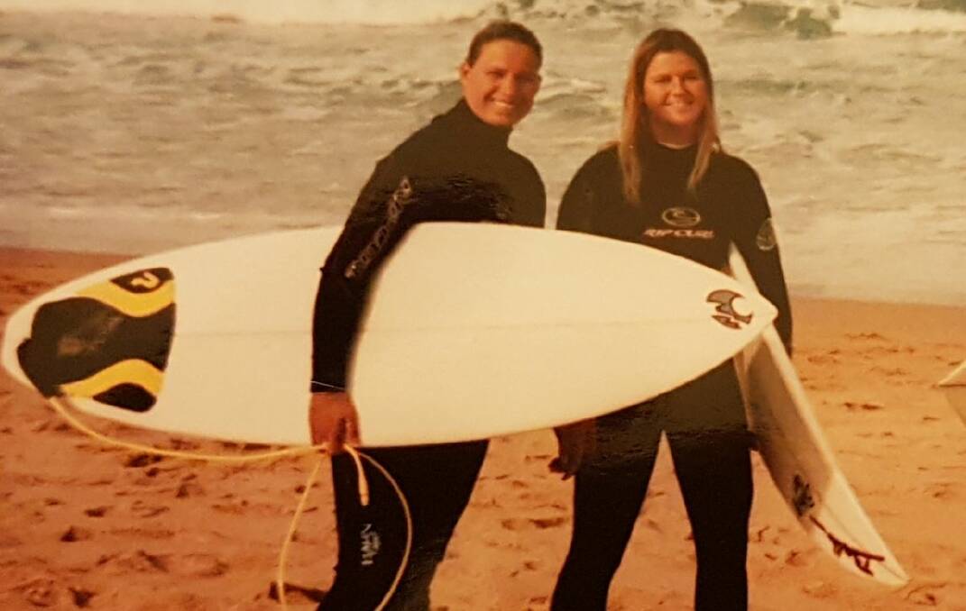 Kelly Bashford, left, with her friend Ricci Hawkins, from the Mornington Peninsula. Bashford says Hawkins was sponsored by Rip Curl as a surfer and snowboarder.