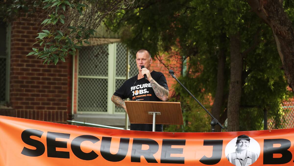 Hunter Workers secretary Leigh Shears at a rally in February this year. Picture by Peter Lorimer