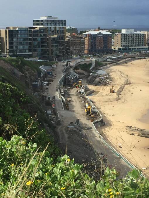 TAKING SHAPE: Newcastle Beach skate park as construction work continues. Picture: Ian Kirkwood