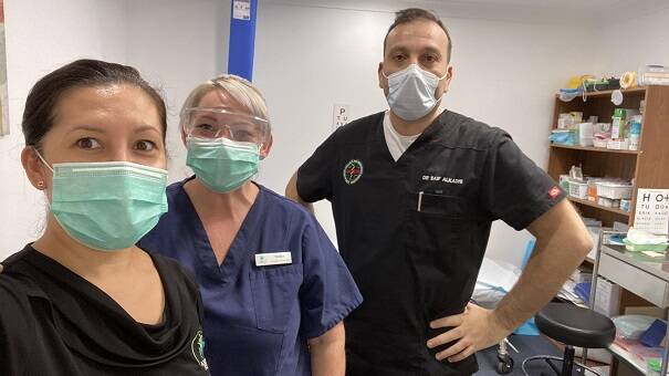 The Abermain Surgery general practice: Char MacDonald, practice manager, registered nurse Dallas Bailey and emergency consultant and GP, Dr Saif Alkadhi.