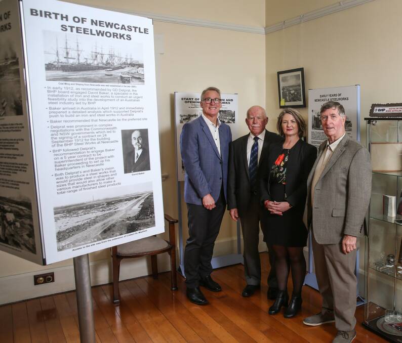  HISTORY: Hunter Business Chamber head Bob Hawes, University of Newcastle chancellor Paul Jeans, humanities and social science head of school Cathy Coleborne,UoN and Newcastle Industrial Heritage Association president Bob Cook. Picture: Marina Neil.