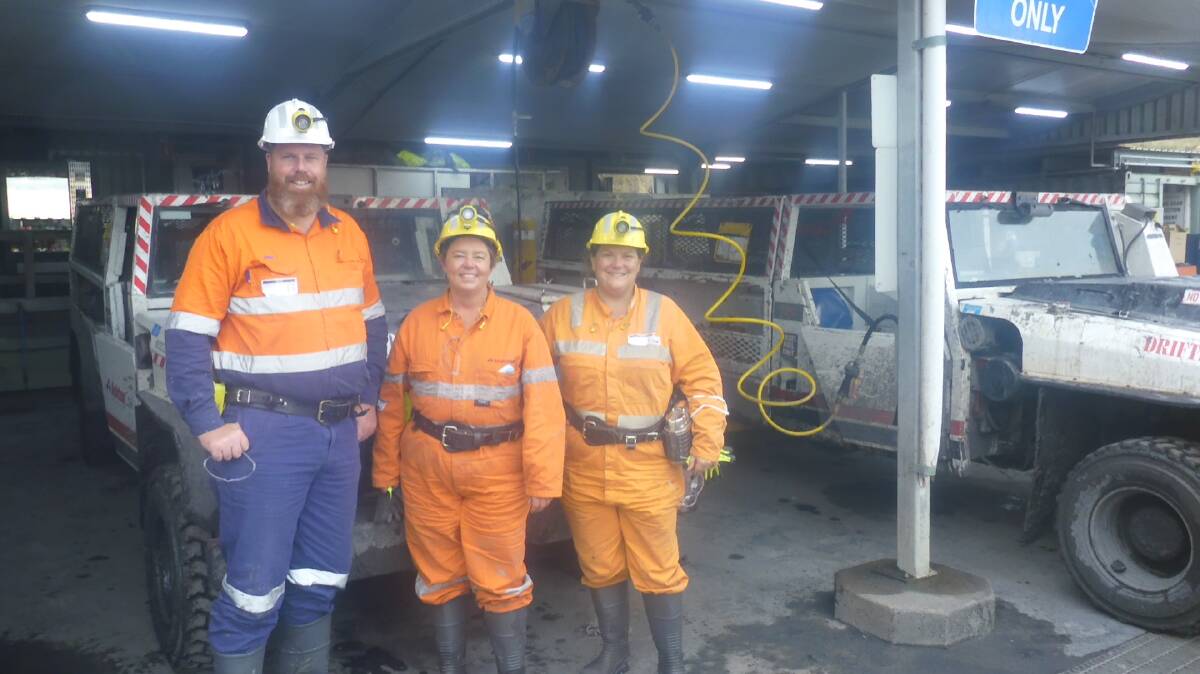 ON THE JOB: Labor candidate for Hunter, Dan Repacholi, Labor resources spokesperson Madeleine King and Paterson MP Meryl Swanson during a recent visit to Yancoal's Ashton underground mine between Singleton and Muswellbrook. Picture: ALP