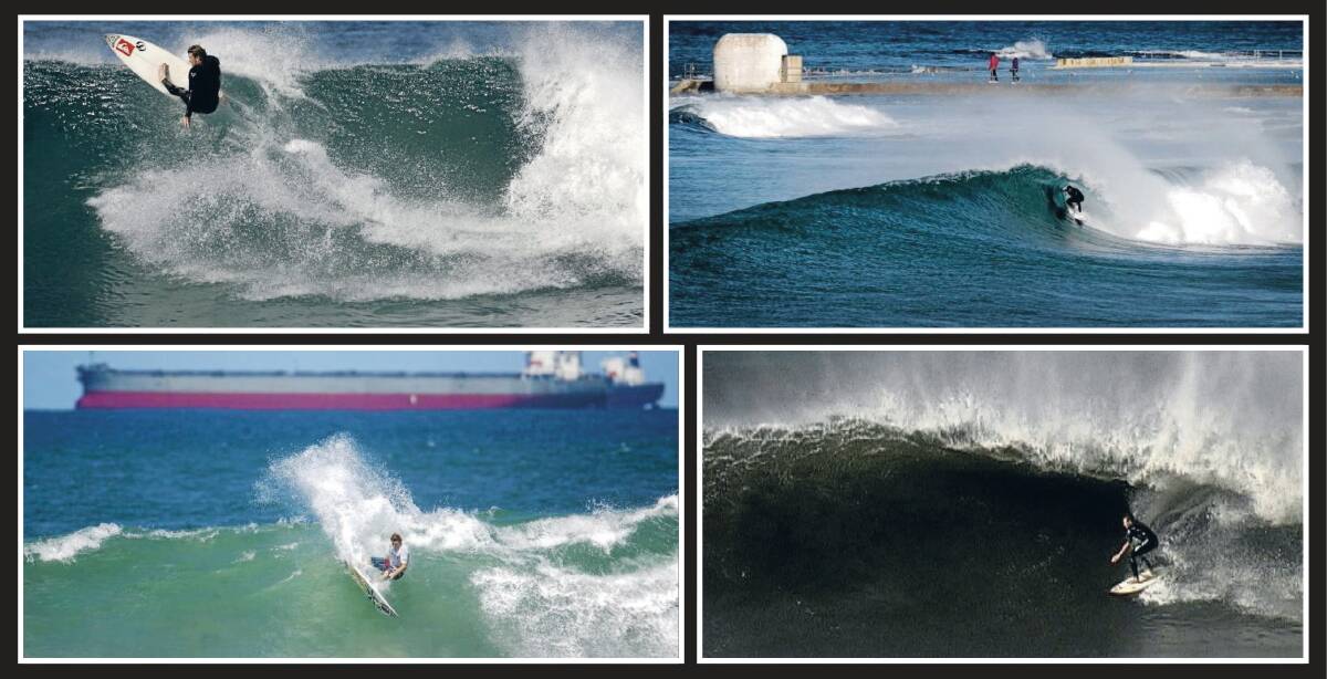 HOY HACKS: Merewether's Matt Hoy on a selection of Newcastle waves over the years. The bottom right is from a big day in Newcastle Harbour. Hoy was on the pro tour from 1990 to 2000, peaking at world #7 in 1995, #8 in 1996 and #5 in the Knights' winning year, 1997.