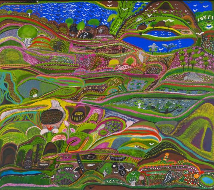 INDIGENOUS VIEW: Detail of artwork on the cover of the State Of The Environment 2021 overview. Huddleston, Gertie Wandarang/Mara peoples Ngukurr (Roper River),
South East Arnhem Land, Northern Territory; We All Share Water, 2001