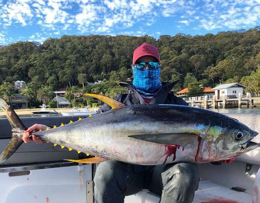 FISH OF THE WEEK: The masked man known simply as Marki Mark wins the Jarvis Walker tacklebox and Tsunami lure pack for this 50kg-60kg yellowfin hooked SE of Newcastle last Sunday.