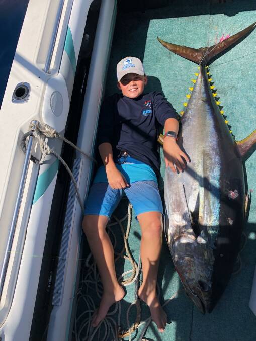 FISH OF THE WEEK: Newcastle GFC angler Max Hardy wins the prize for this pending Junior Australian record 82kg yellowfin hooked of Port Macquarie last weekend.