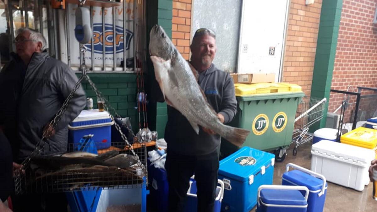 FISH OF THE WEEK: Brendon Stobbart wins the Jarvis Walker tacklebox and Tsunami lure pack for this 95cm jew weighed in at Teralba Lakesiders Fishing Club recently.