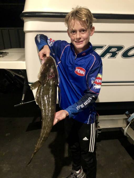 FISH OF THE WEEK: Marshall Muirhead wins the Jarvis Walker tacklebox and Tsunami lure pack for this 62cm flathead caught on Easter Saturday night in Lake Macquarie.