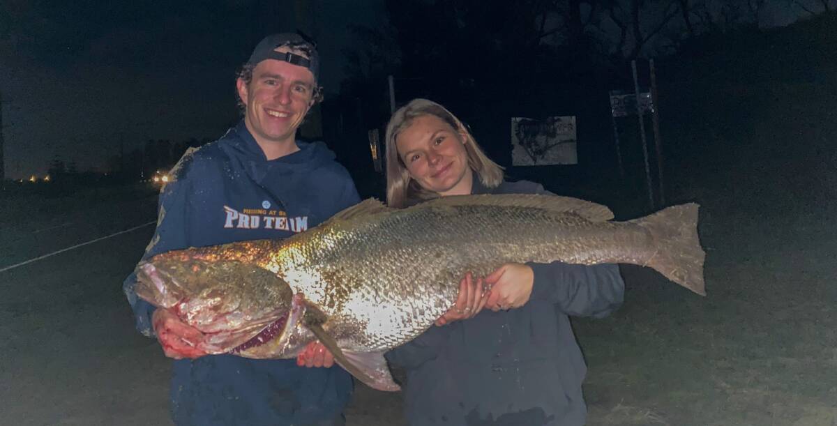 FISH OF THE WEEK: Thomas Hooper and Grace Single win the $45 prize from Tackle Power Sandgate for this monster 128cm, 18.5kg mulloway hooked off Stockton beach on a soft plastic.