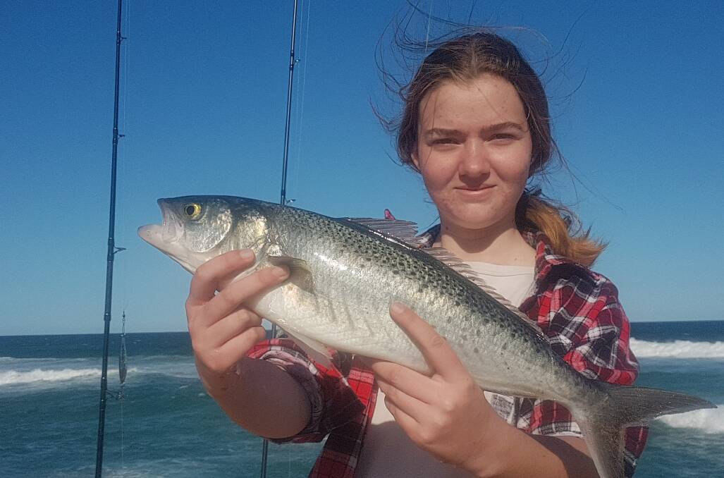 FISH OF THE WEEK: Vanessa Grimmond, from East Maitland, wins the Jarvis Walker tacklebox and Tsunami lure pack for this Aussie salmon hooked off Stockton beach on the long weekend Monday.  
 