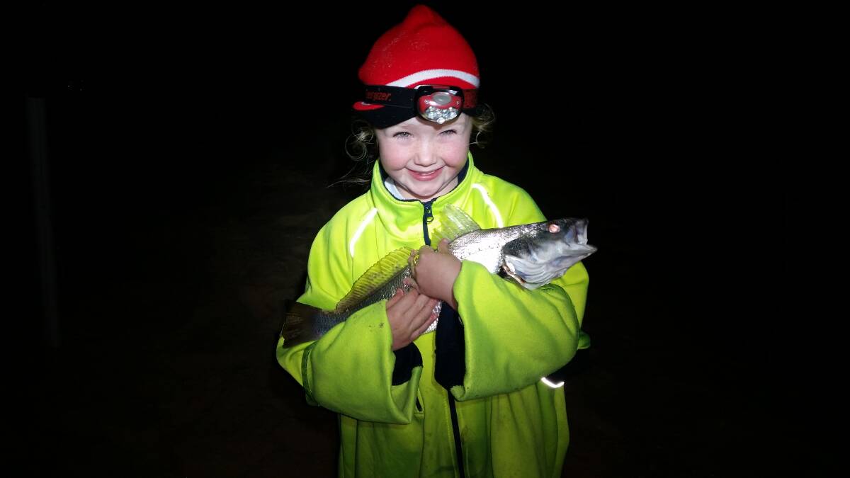 FISH OF THE WEEK: Seven-year-old Abby Graham wins the prize this week after her first night trip with dad on Stocko produced two mulloway, a tailor and a stingray.