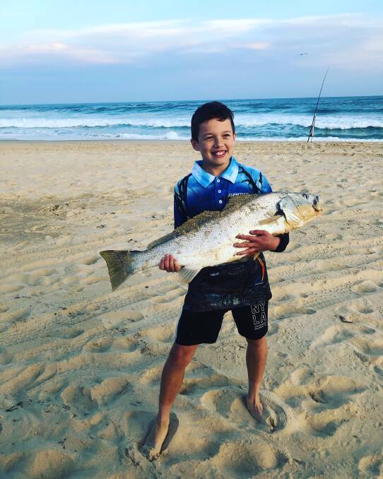FISH OF THE WEEK: Ryan Baker wins the Jarvis Walker tacklebox and Tsunami lure pack for this 8kg jew hooked at Hawks Nest on a fishing trip with his old man.