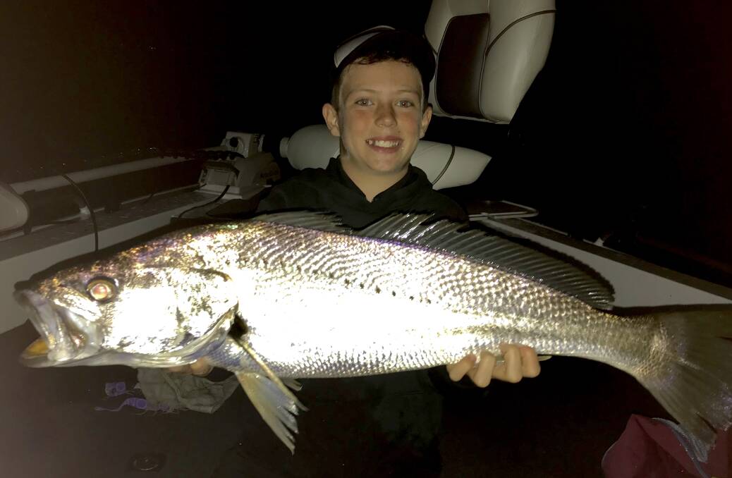 FISH OF THE WEEK: Andrew Brogan, 10, wins the Jarvis Walker tacklebox and Tsunami lure pack for this 90cm jew hooked off Coal Point last Friday.