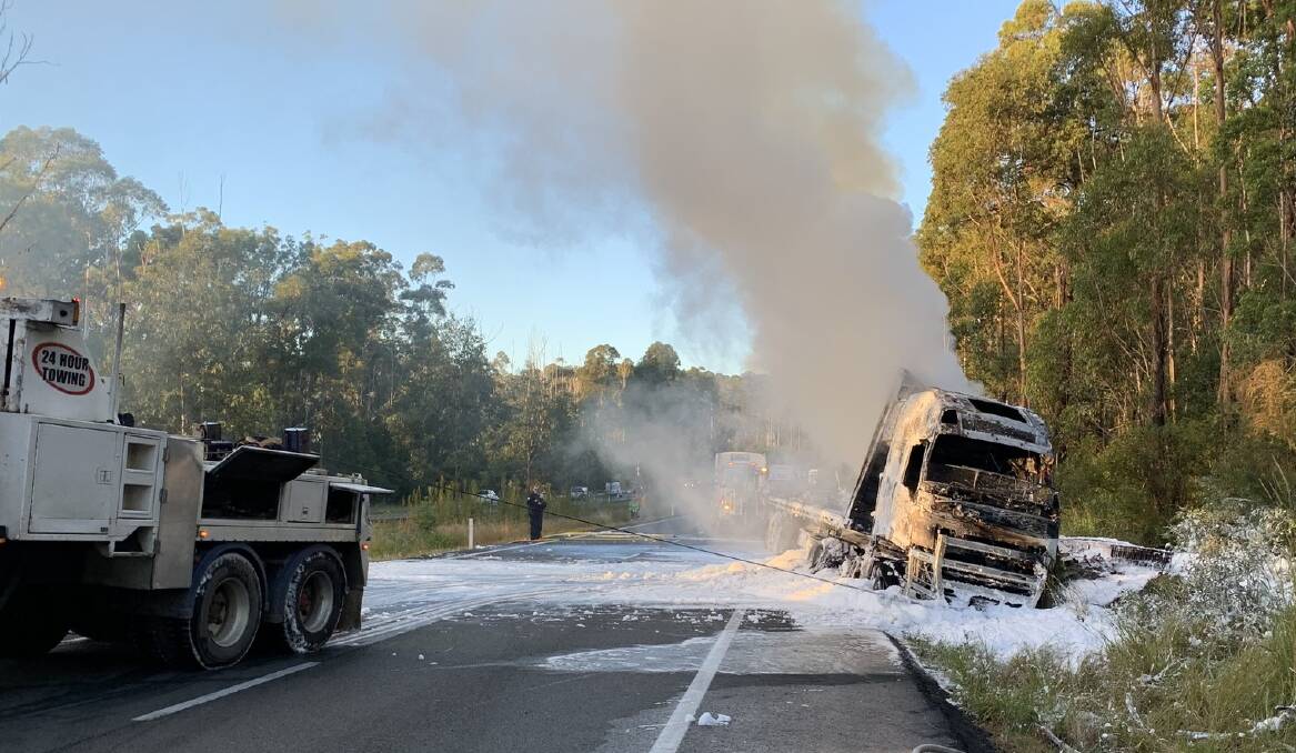 Firefighters have extinguished a truck fire on the Pacific Highway at Koorainghat. Picture by NSW Rural Fire Service