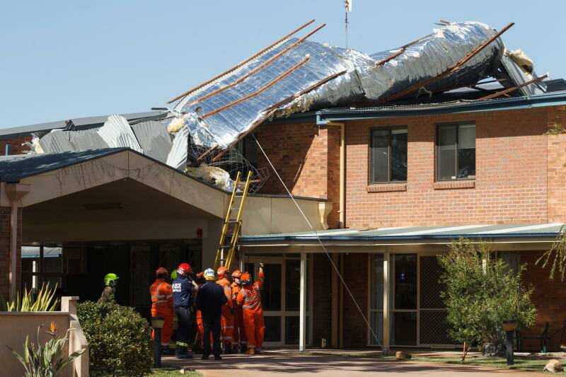 The Stockton retirement village where winds peeled the roof of the building open. Pictures: Max Mason-Hubers