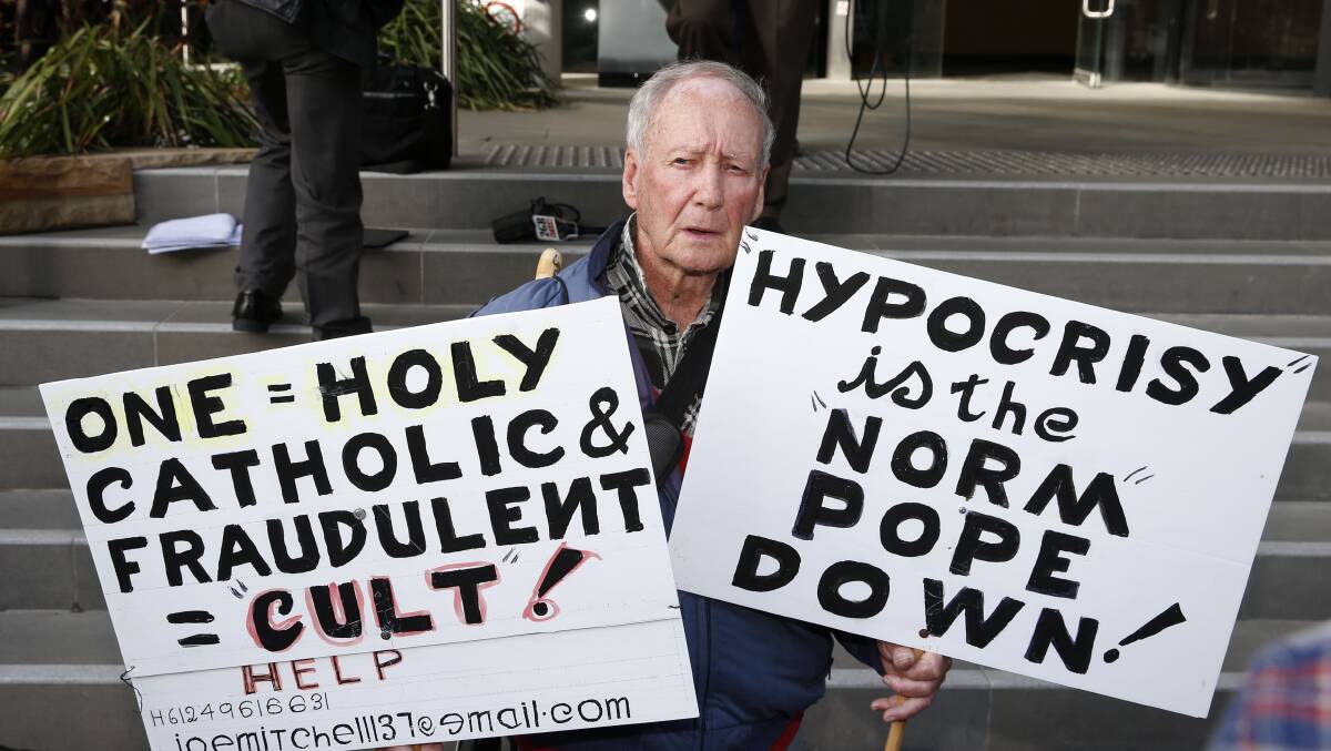 Protester Joe Mitchell outside Newcastle Local Court. Picture: AAP Image/Darren Pateman