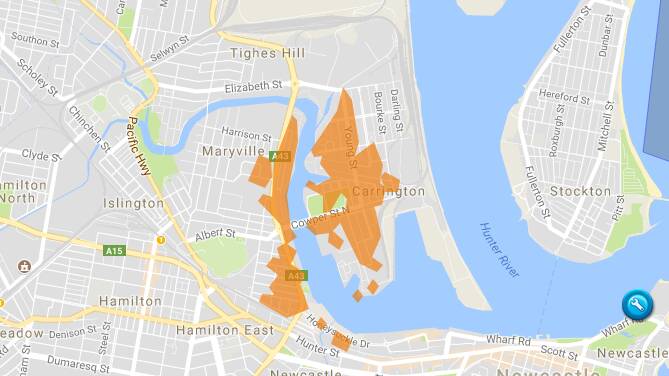 BLACKOUT: The areas that reported power outages. Picture: Ausgrid map