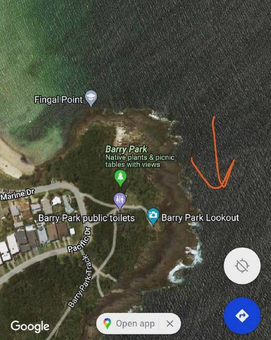 The injured shark was last seen heading in the direction of the red arrow. Picture: Sea Shelter