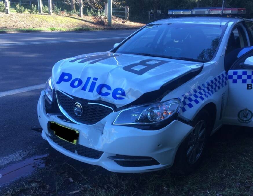 The damaged police car. Picture: NSW Police Force