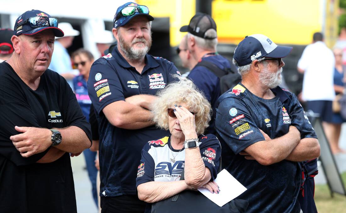 Shattered Red Bull fan Judy Praden behind the pits area after the disqualification announcement. Picture by Peter Lorimer