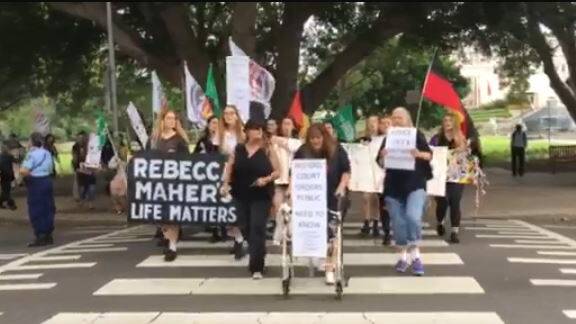 Rebecca Maher's supporters rally in Newcastle's Civic precinct