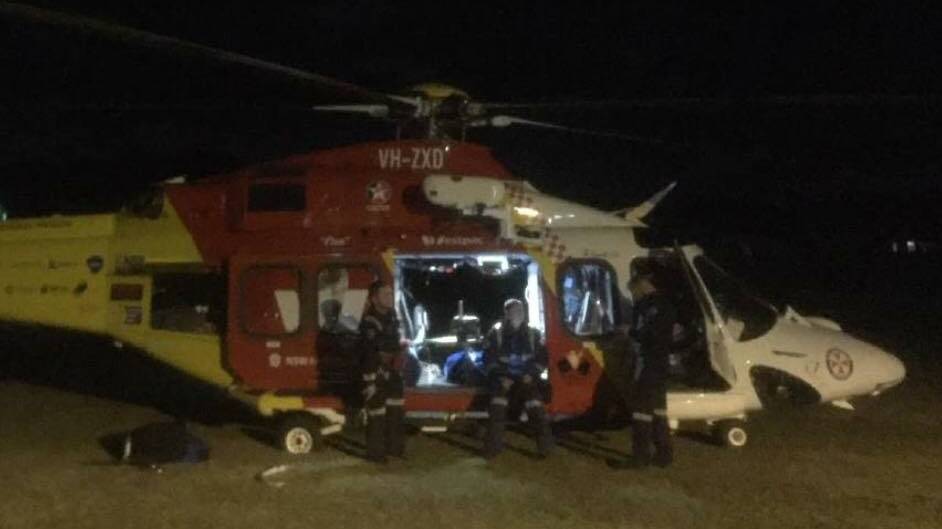 Helicopter crew flew the man to John Hunter Hospital in a serious condition. Picture: Westpac Rescue Helicopter Service CLO Office