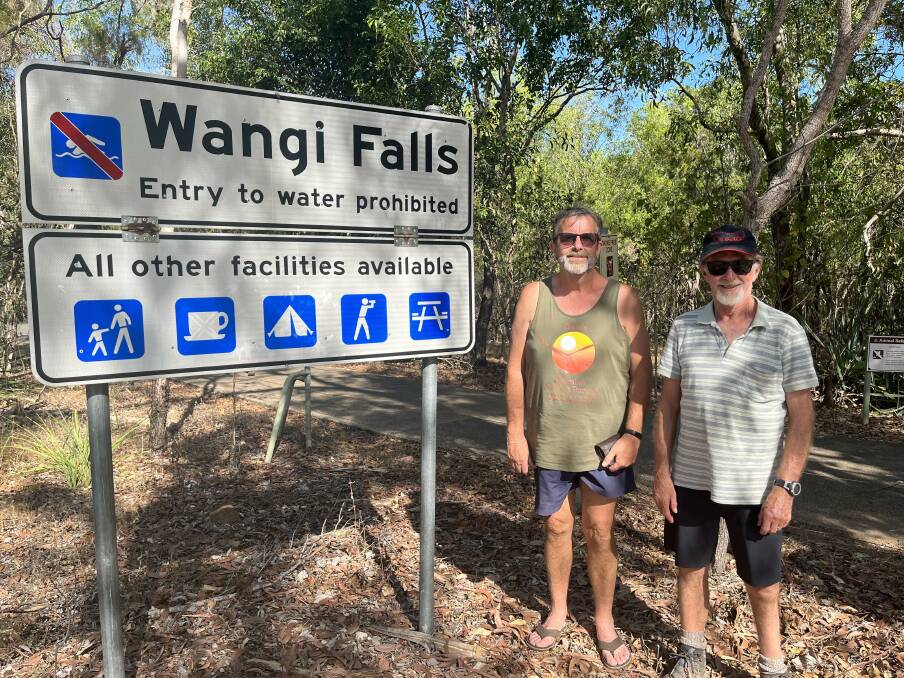 Bruce Kimber from Valentine and Michael Street from Jewells were camping nearby the waterhole at the time of the crocodile attack. Picture supplied.