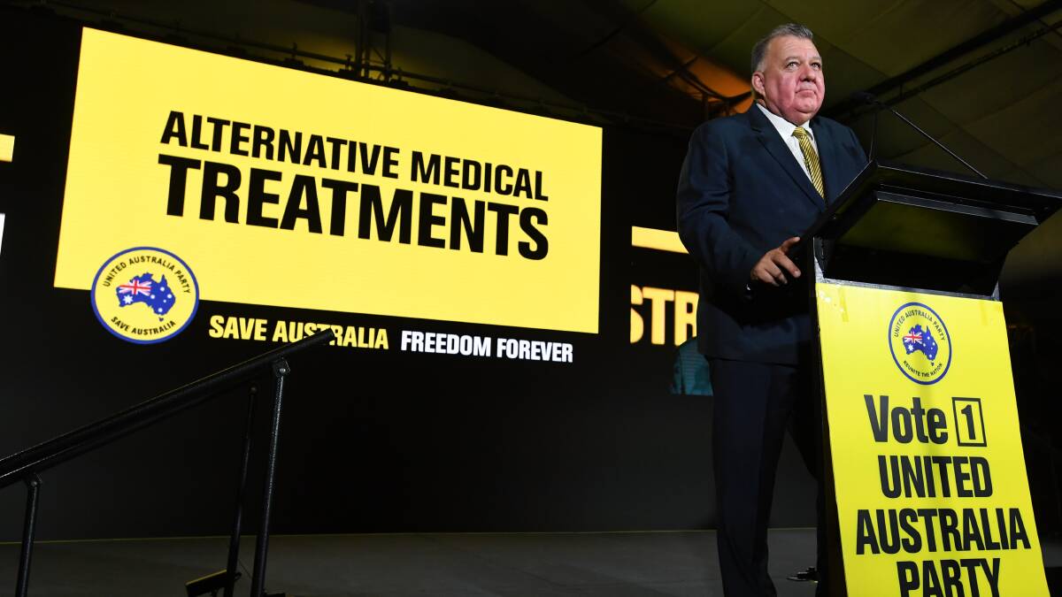 United Australia Party leader Craig Kelly at the party's launch on April 16. Picture: AAP