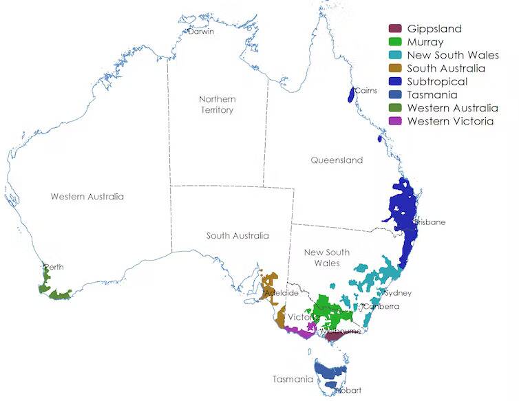 Australia's dairy regions. Graphic from ABARES, CC BY-NC-ND